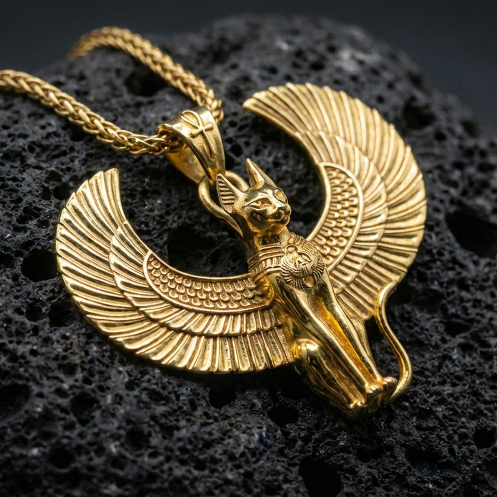 Silver Sphinx Necklace Pendant – Egyptian Cat Goddess Winged Silver Sphinx Necklace Pendant – Egyptian Cat Goddess Winged