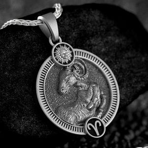 Pendentif zodiaque Bélier en argent - Collier horoscope Bélier pour énergie du signe du feu, cadeau d&#39;anniversaire bijoux astrologie