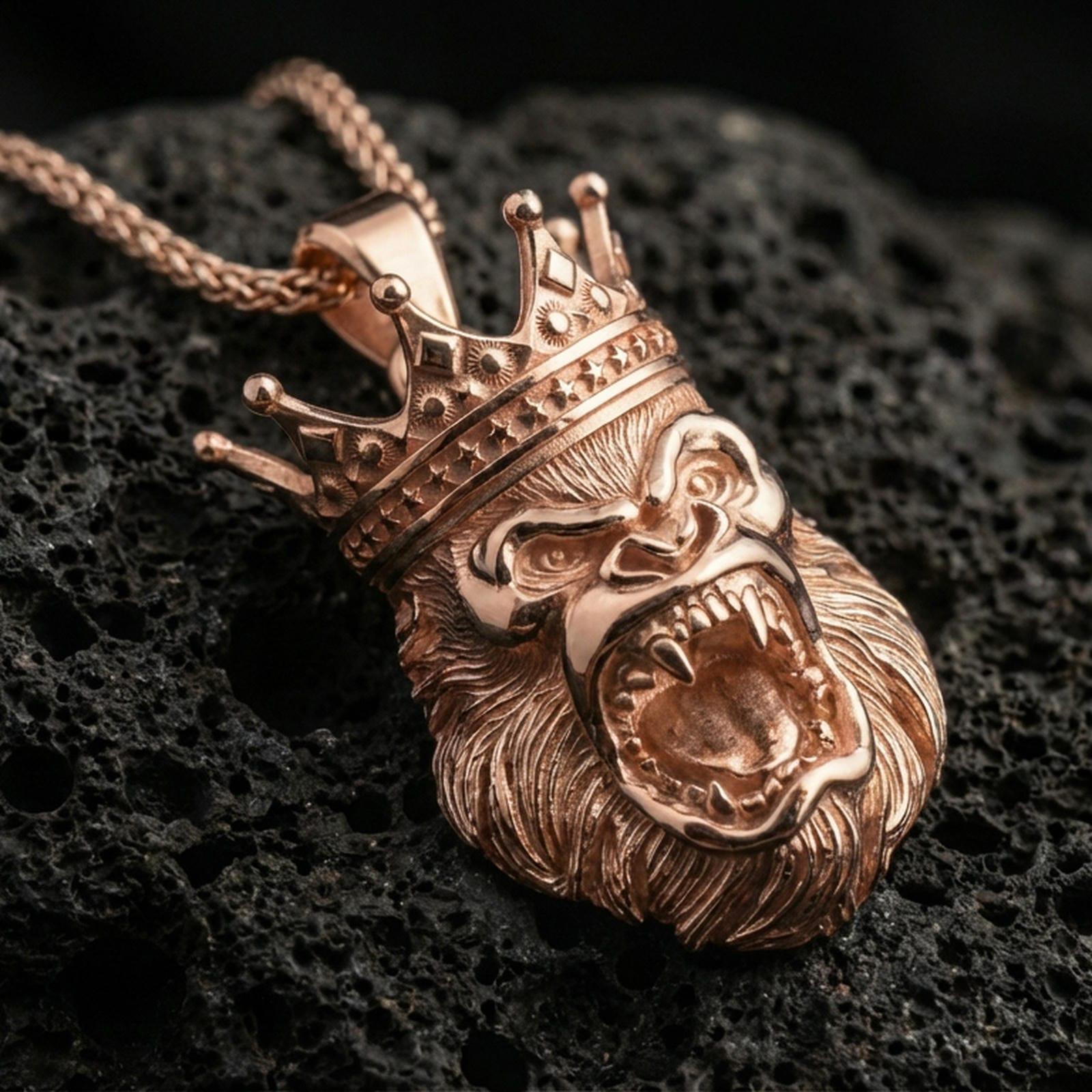 Sterling Silver Gorilla King Pendant Necklace - Etsy