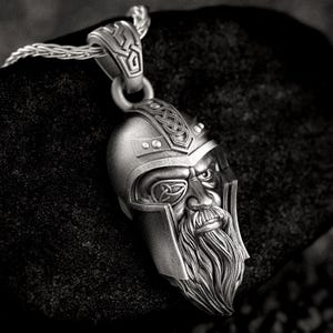Odin Anhänger - Wikinger Helm Halskette aus 925er Silber - Halskette mit Odin Anhänger - Wikinger Schmuck für Männer