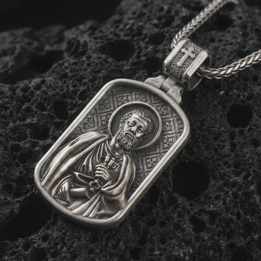 Saint Peter Dog Tag Pendant – Sterling Silver Catholic Medal Necklace ...
