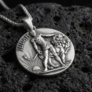 Sterling Silver Lion of Judah Necklace, Replica Christian Coin Pendant