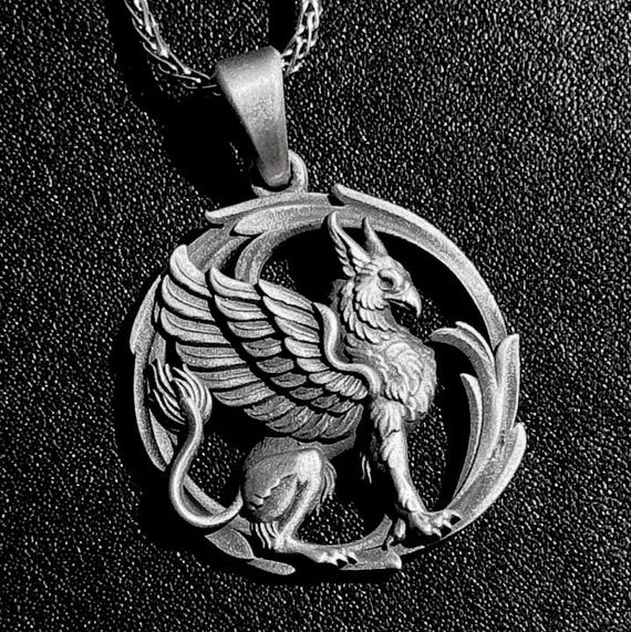 Silver Griffin Pendant - Mythical Gryphon Necklace, Fantasy Creature Jewelry, Magical Beast Gift, Mythological Bird