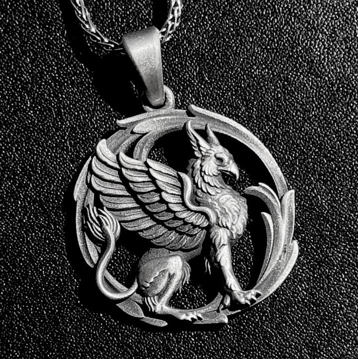 Silver Griffin Pendant - Mythical Gryphon Necklace, Fantasy Creature Jewelry, Magical Beast Gift, Mythological Bird