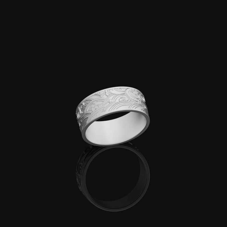 Bague vague, bague en argent gravée, bague pour homme à motif vague, bague pour homme, bague vintage de style géométrique, cadeau pour lui image 2