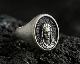 Jungfrau Maria Ring aus Sterlingsilber - Eleganter religiöser Schmuck