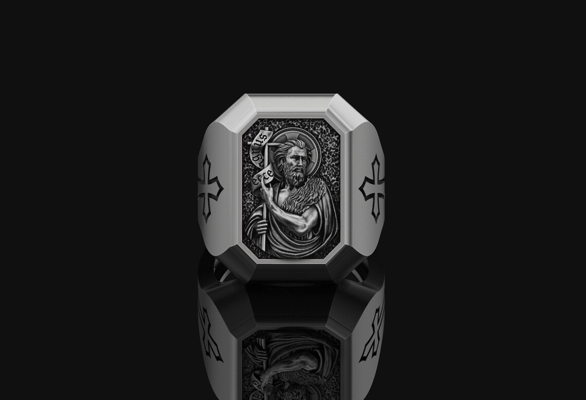 St John the Baptist Sterling Silver Signet Ring, Christian Jewelry - Etsy