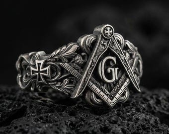 Sterling Silver Masonic Ring, Freemason Jewelry, Master Mason Signet