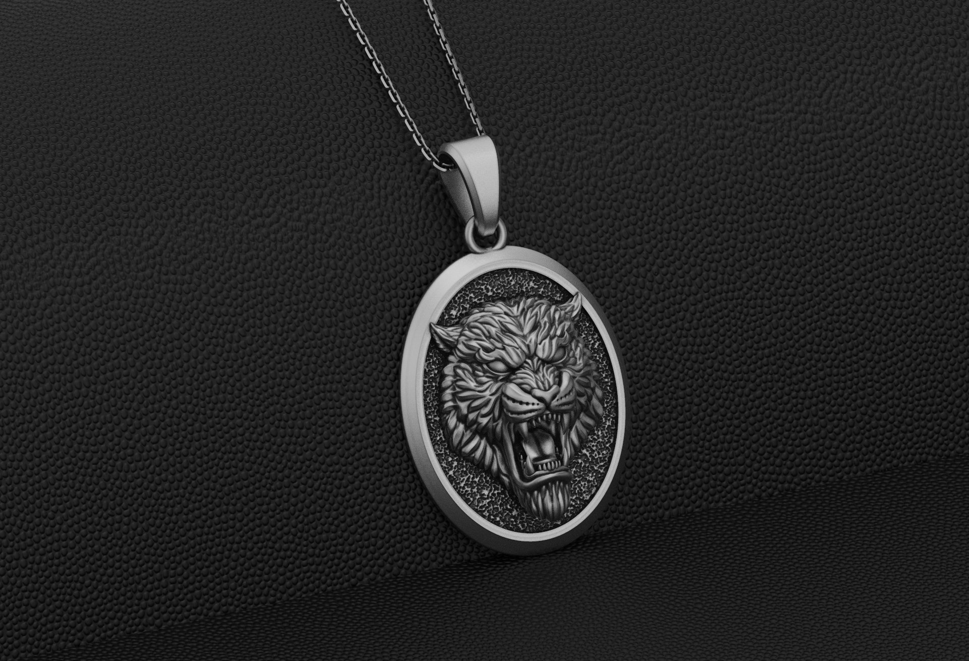 Personalized Silver Tiger Necklace Mens Animal Pendant Gift Etsy