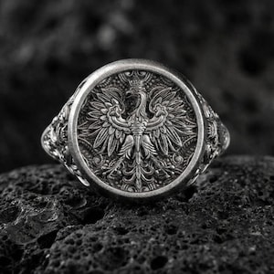 Sterling Silver Polish Eagle Signet Ring – Heraldic Coat of Arms