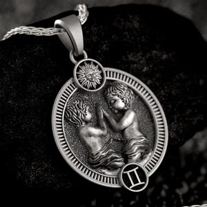 Silver Gemini Zodiac Pendant – Twins Horoscope Necklace for Air Sign Spirit, Astrology Jewelry Birthday Gift