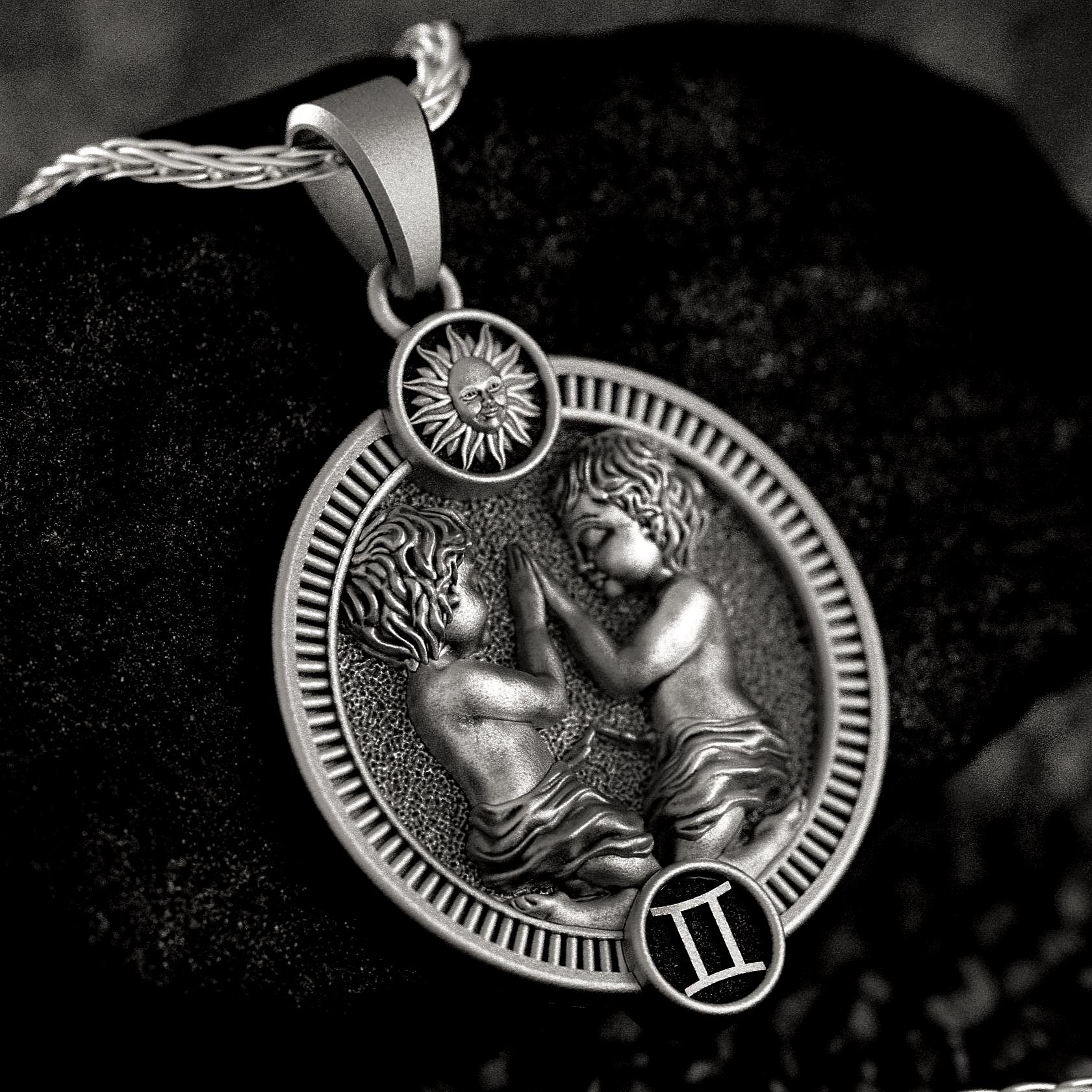 B.Catcher - Collana con ciondolo in argento Sterling con zirconi cubici, pietre zodiacali del segno dei Gemelli