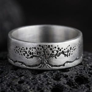 Sterling Silver Yggdrasil Ring, Norse Tree of Life Band