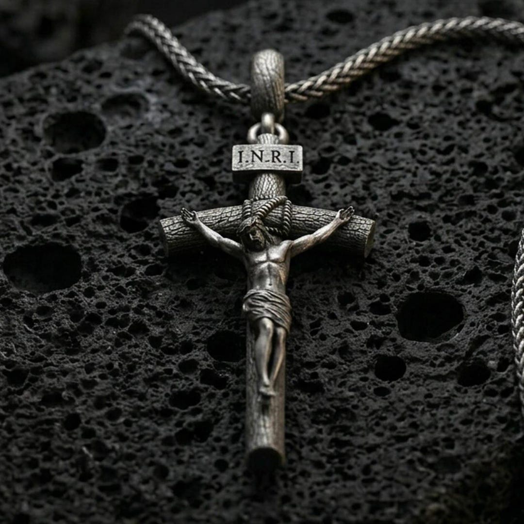 Sterling Silver INRI Jesus Crucifix Cross Pendant, Religious Necklace ...