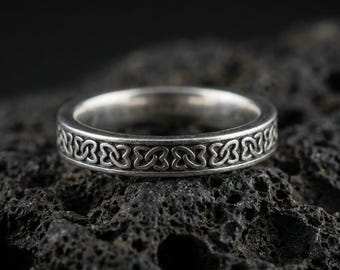 Sterling Silver Celtic Knot Band Ring, Viking Wedding Jewelry