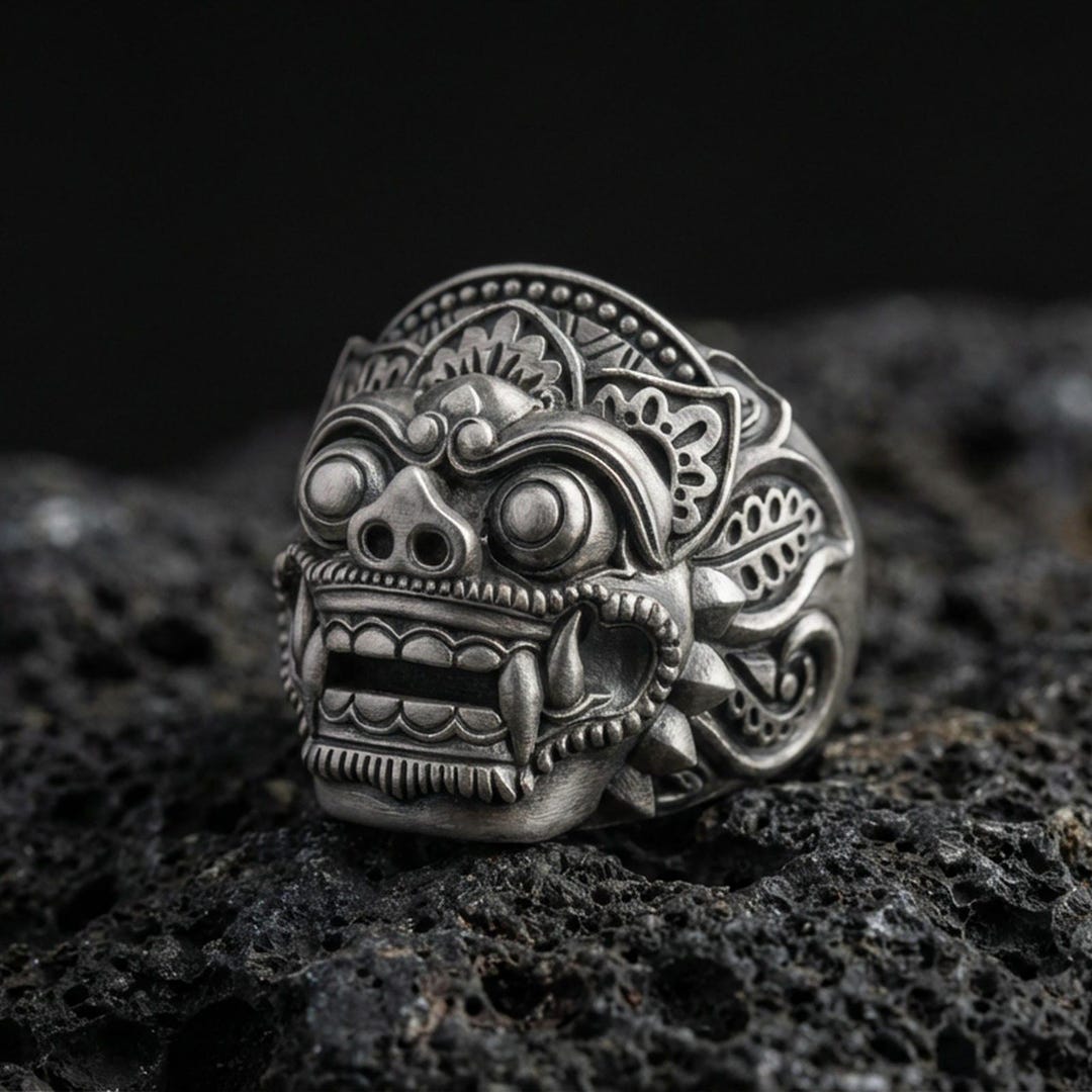 Barong God Ring, Balinese Sterling Silver Mythology Gothic Ring - Etsy