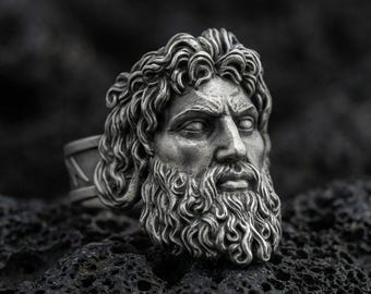 Sterling Silver Zeus Ring, Greek Mythology Signet