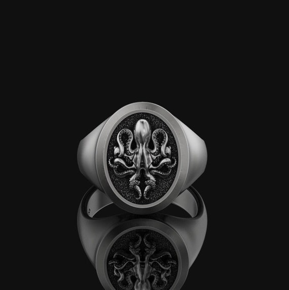 Silver Adjustable Octopus Signet Ring for Men Accessory Women Gift