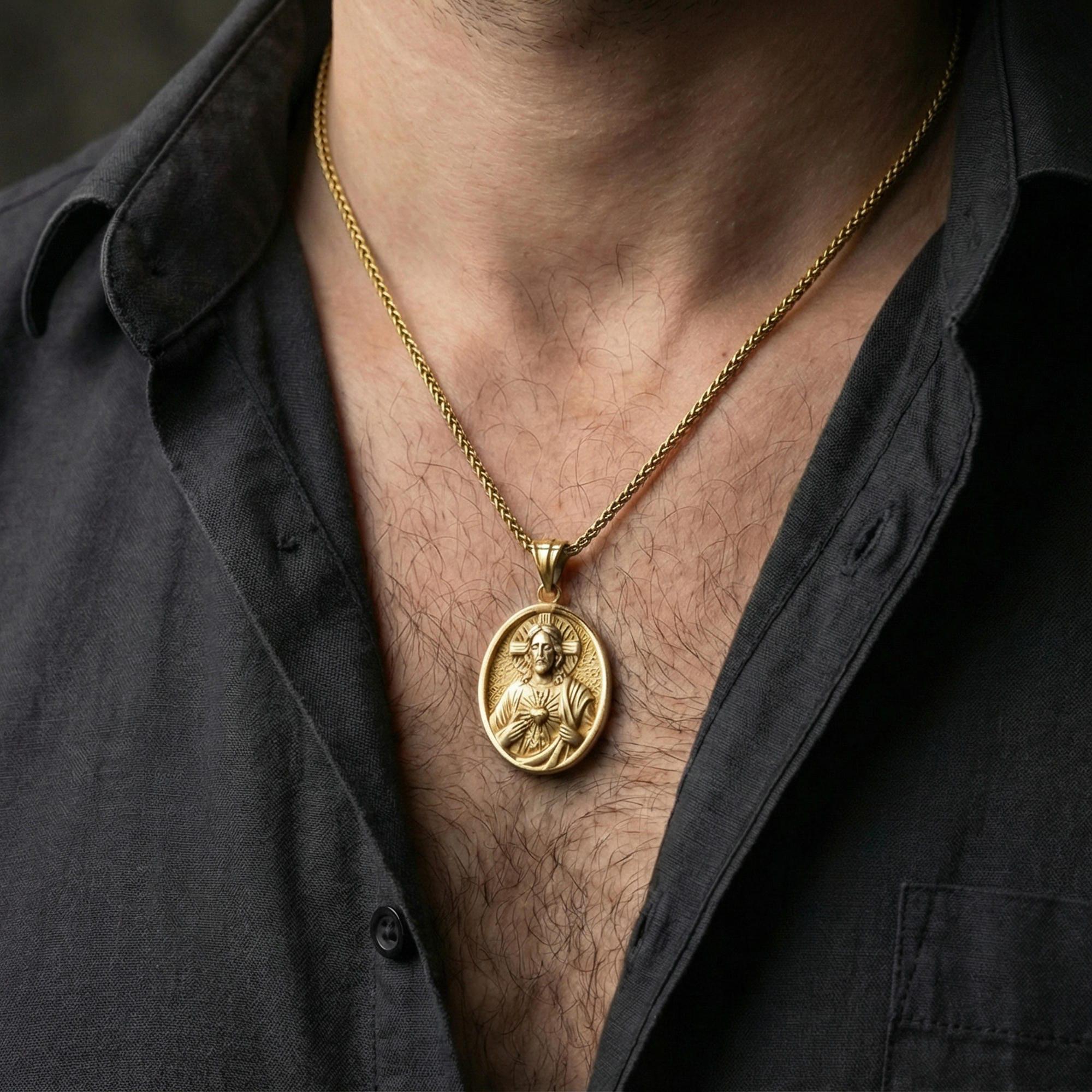 Sacred Heart of Jesus Pendant, 925 Sterling Silver Religious Medal - Etsy