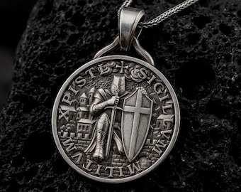 Templar Knight Pendant – 925 Silver Crusader Shield Necklace, Medieval Christian Warrior Jewelry for Men