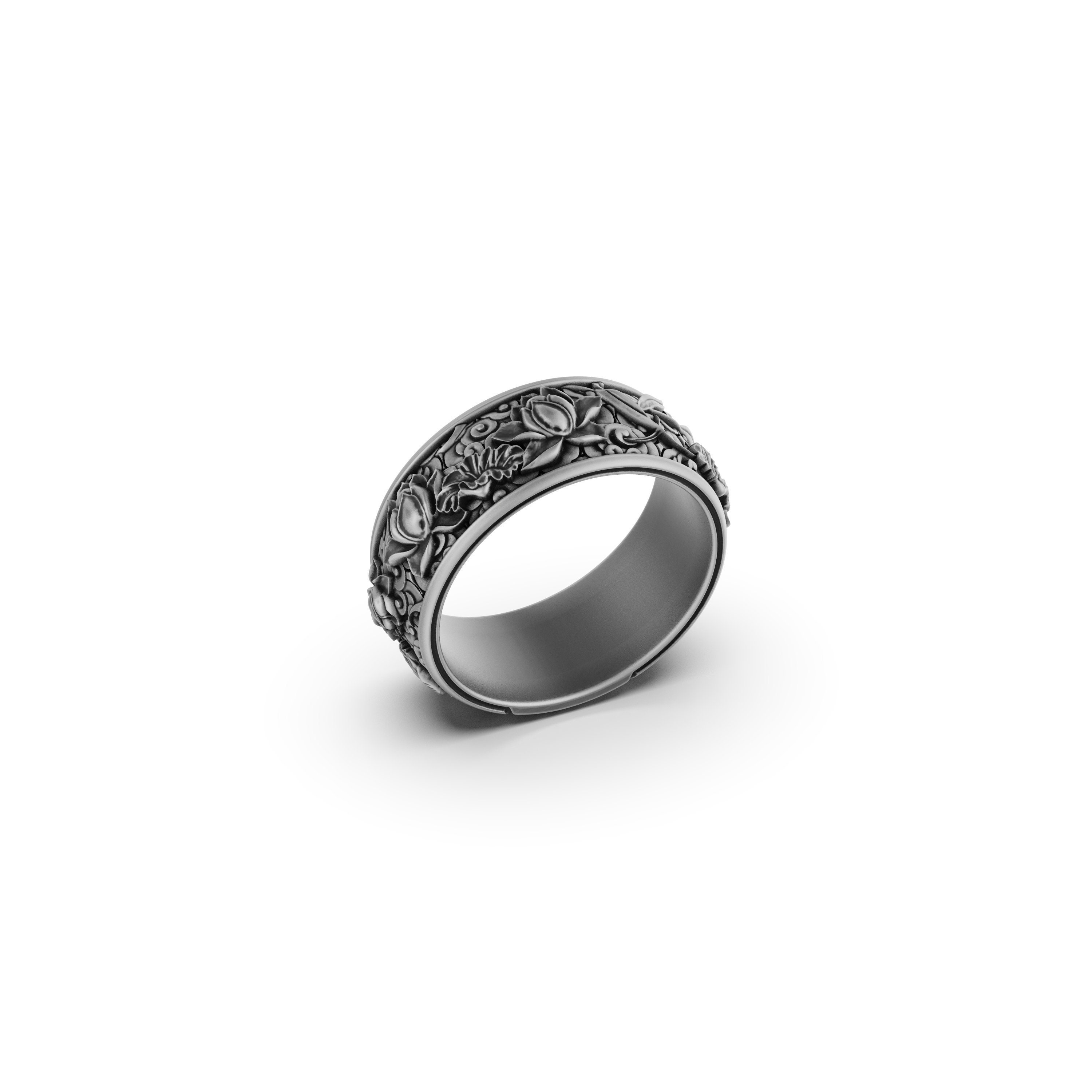 Anello Moda Fiore Vintage Ossidato Nuovo Cinturino Argento