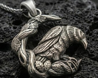 Colgante de cuervo vikingo de plata de ley, collar de cuervo nórdico