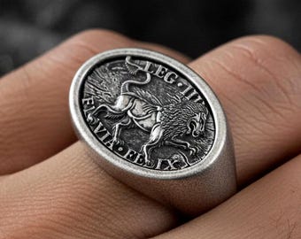 Römischer Legionsring - LEG III Flavia Felix Siegelring im antiken Stil, alter römischer Militärschmuck, Sterlingsilbergeschenk für Männer
