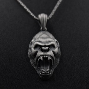 Men's Silver Men & Women Gorilla Necklace Animal Pendant Valentine Gift ...