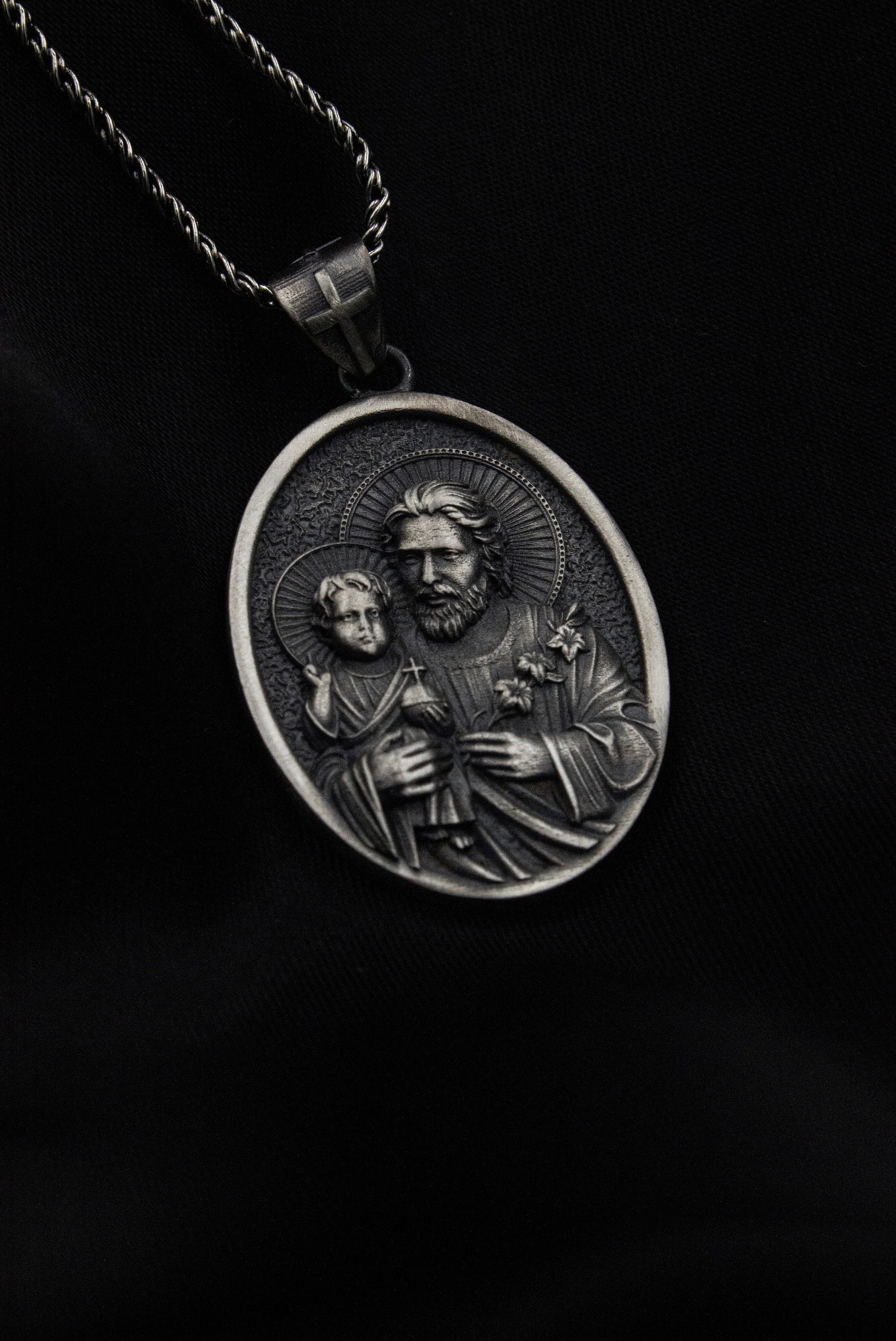 St Joseph Necklace Catholic Pendant Christian Accessory Etsy