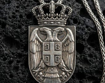 Republic of Serbia Coat of Arms Pendant – Patriotic Necklace, Balkan Heritage Gift