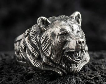 Sterling Silver Bear Ring, Viking Totem Jewelry