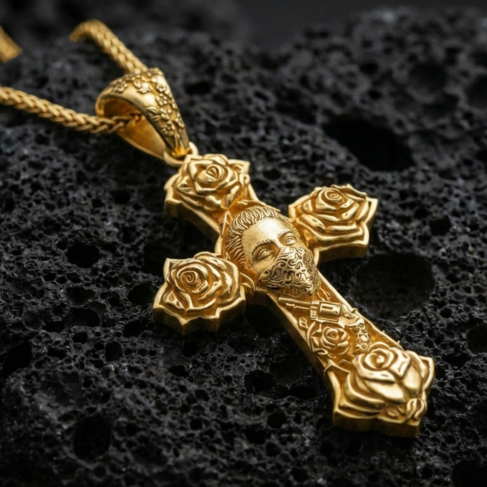 Chicano Tattoo Style Sterling Silver Cross Pendant, Roses Skull - Etsy