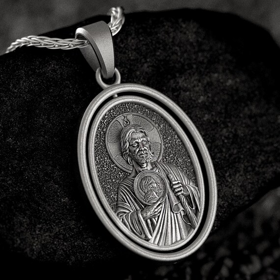 Sterling Silver St Jude Thaddeus Spinning Medallion Pendant