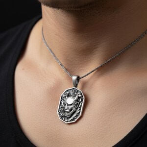 Sterling Silver Hannya Mask Pendant, Oni Demon Necklace, Japanese Mythology image 2