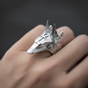Silver Anubis Ring, Egyptian Ring, Gothic Ring, Mythology, Egyptian God Ring, Ankh Ring, Anubis Jewelry, Eye Of Horus, Ancient Egypt Polished Finish