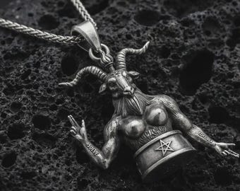 Silver Baphomet Pendant - Gothic Occult Necklace, Satanic Symbol Jewelry, Esoteric Charm, Witchcraft Gift