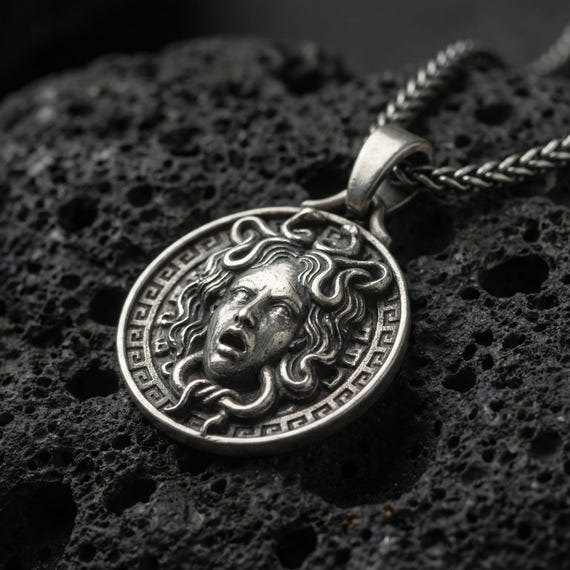Sterling Silver Medusa Necklace, Greek Mythology Pendant