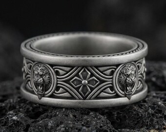 Sterling Silver Tiger Ring, Engraved Mens Band