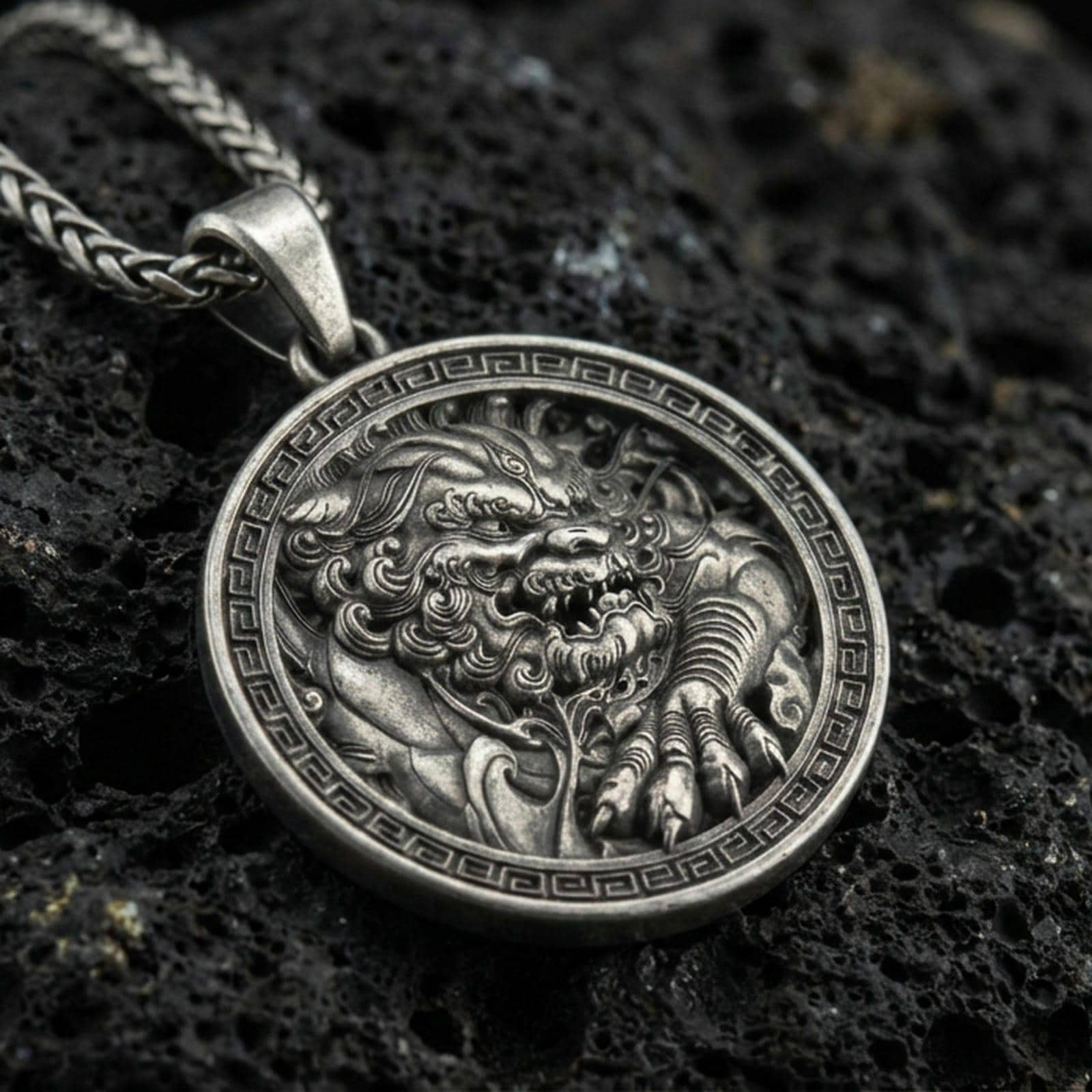 Imperial Guardian Lion Pendant – Chinese Fu Dog Necklace, Feng