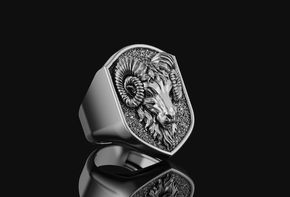 Men's Aries Zodiac Ring - 925 Sterling Silver Ram Head Band Ring For Birthdays & Luck (Size 15)