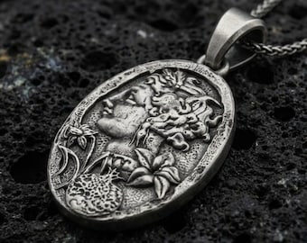 Wisiorek z granatem Persefony, mitologia greckiej bogini, naszyjnik z boginią, prezent na Dzień Matki