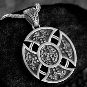 Celtic Cross Pendant with Knotwork – Sterling Silver Norse Talisman for Pagan or Viking Jewelry Lovers