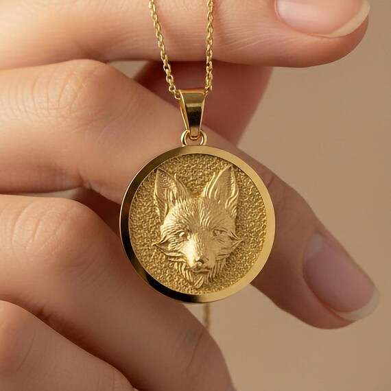 Fox Head Pendant – 10K 14K 18K Gold Animal Medallion Necklace