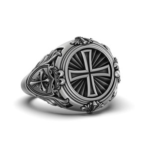 Silver Christian Cross Ring - Religious Gift, Crusader Jewelry, Faith Symbol, Men&#39;s Christian Ring