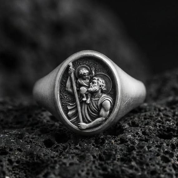 Sterling Silver St. Christopher Signet Ring - Patron Saint of