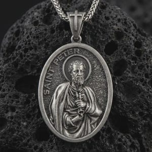 Saint St Peter Necklace -men/boys - Large 1.5 Inch Cross - Patron