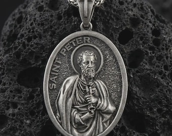 Sterling Silver St. Peter Medal 18”necklace - Etsy