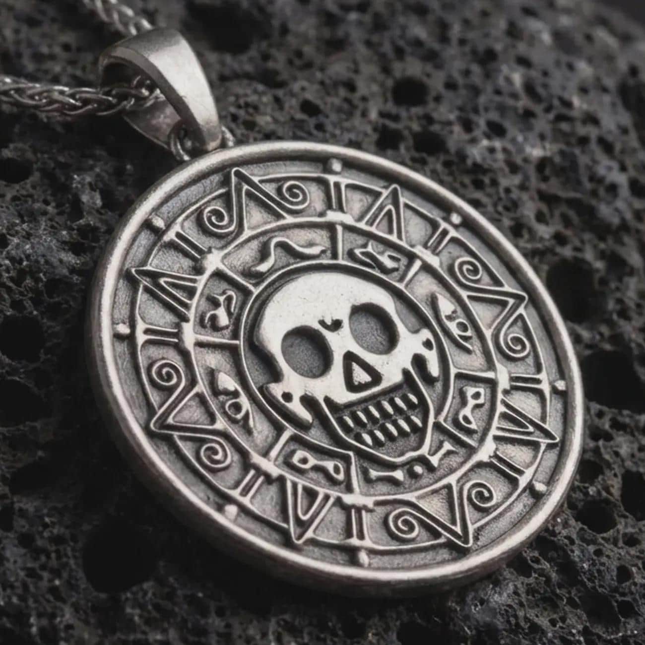 Sterling Silver Cursed Aztec Coin Medallion, Pirates of the