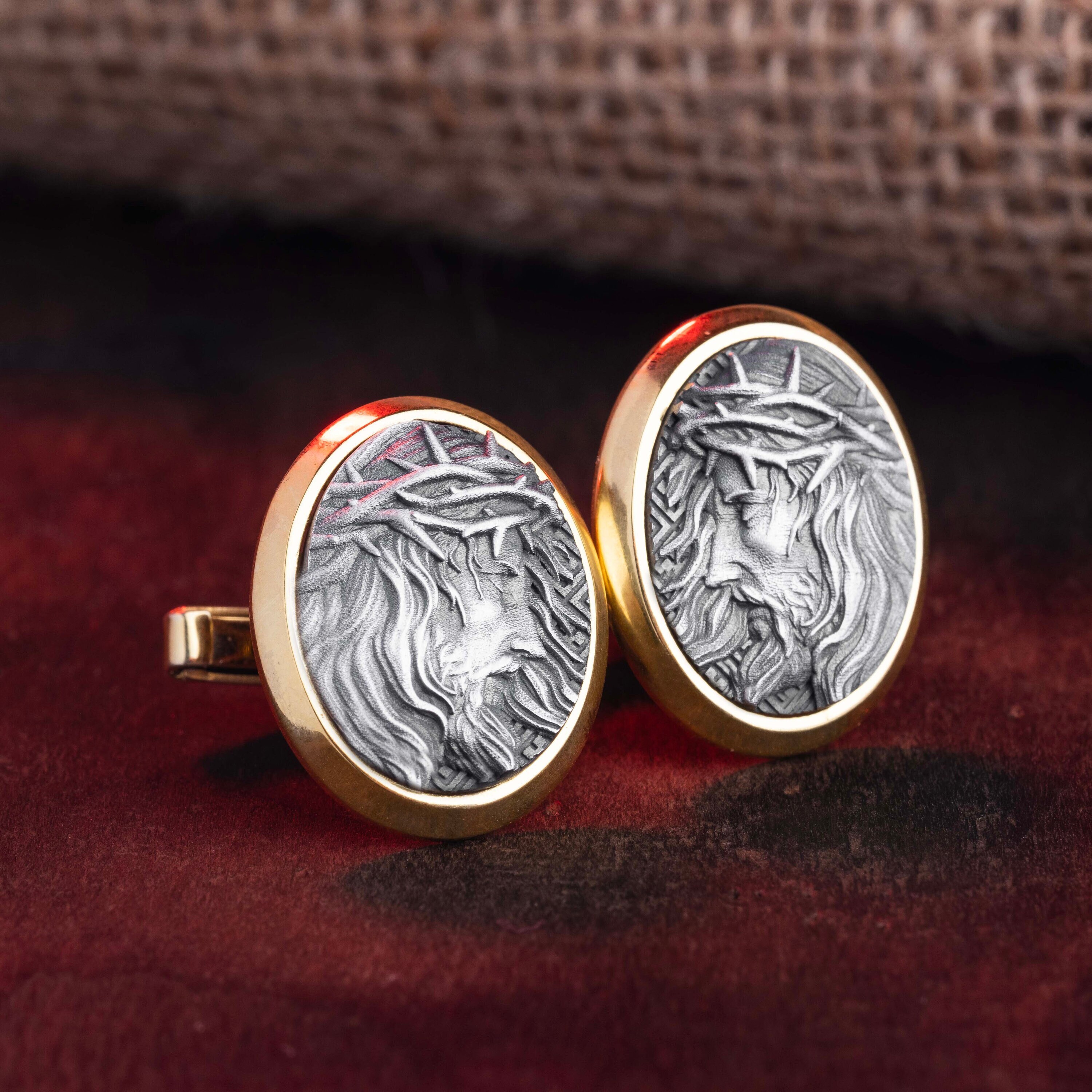 Jesus Dornenkrone Manschettenknöpfe, Trauzeuge Geschenk, Kruzifix, religiöses Geschenk, Silber Manschettenknopf, katholisches Kreuz Manschettenknöpfe, christlicher Schmuck