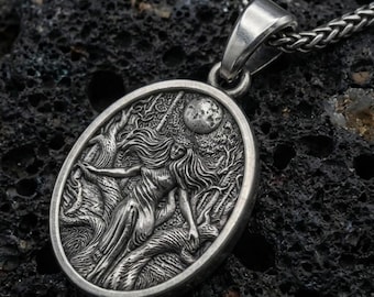 Sterling Silver Hela Pendant, Norse Mythology Necklace